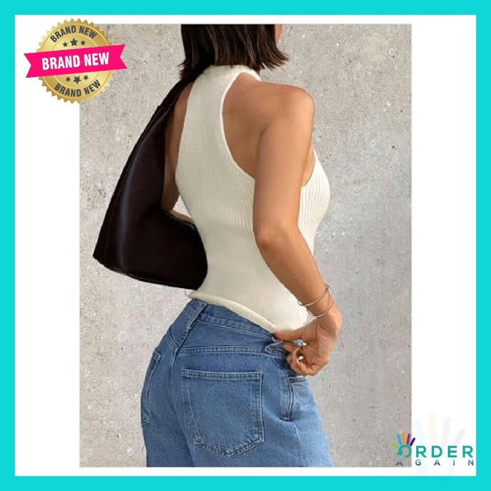 Ribbed Halter Cropped Top Sleeveless Racerback Chic Y2K Date Night - Picture 3 of 6